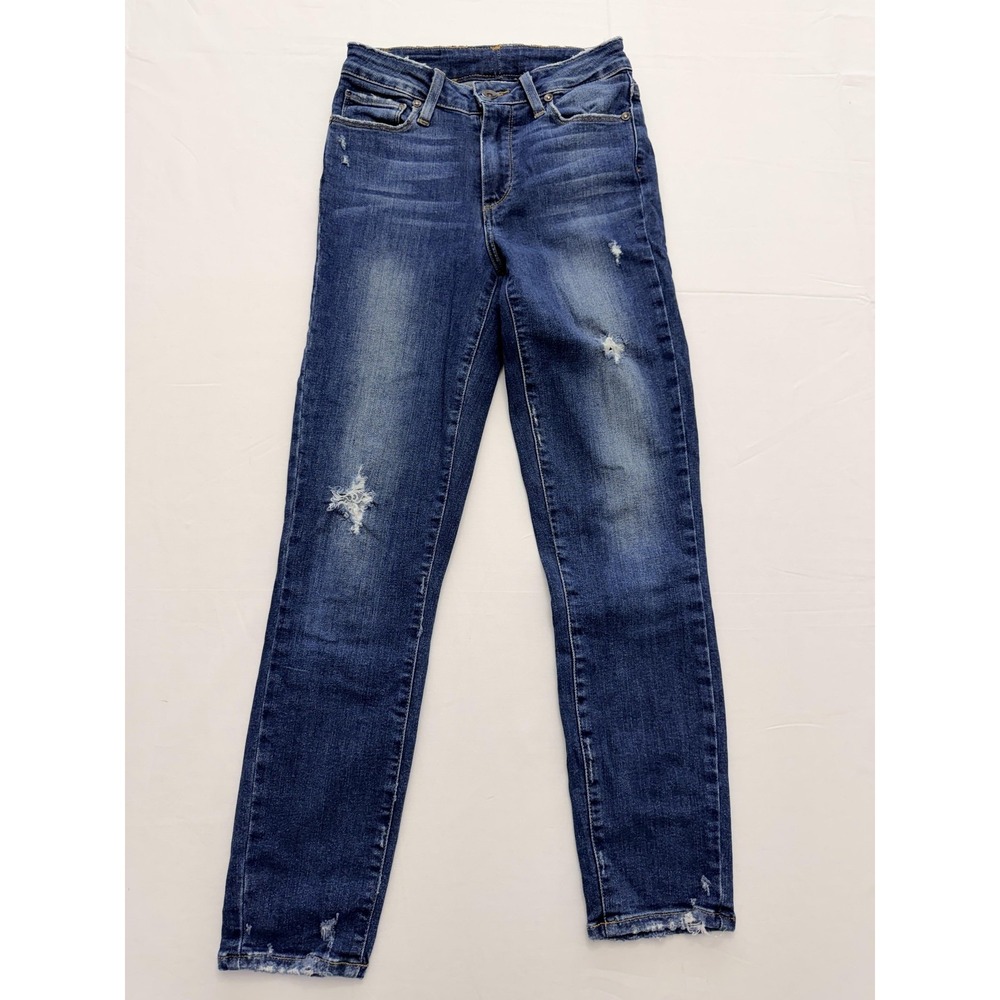 Paige Hoxton Crop Jeans Womens 28 Blue Med Wash High Rise Slim Distressed 28x26
